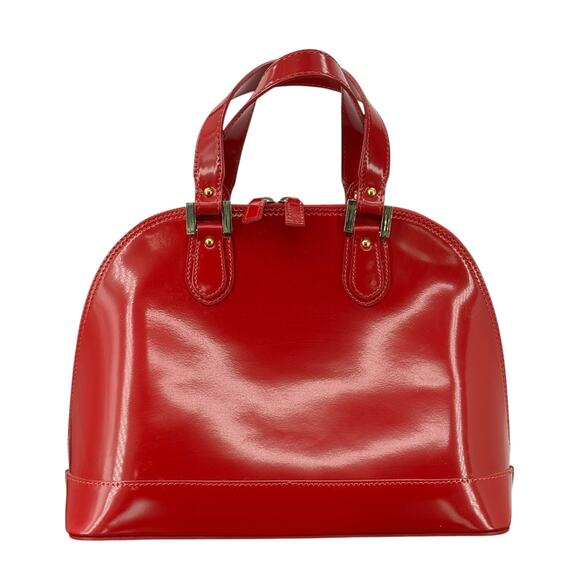 Alberta Di Canio Red Satchel Handbag Top Handle Patent Leather Large Bowler Bags - Picture 1 of 10